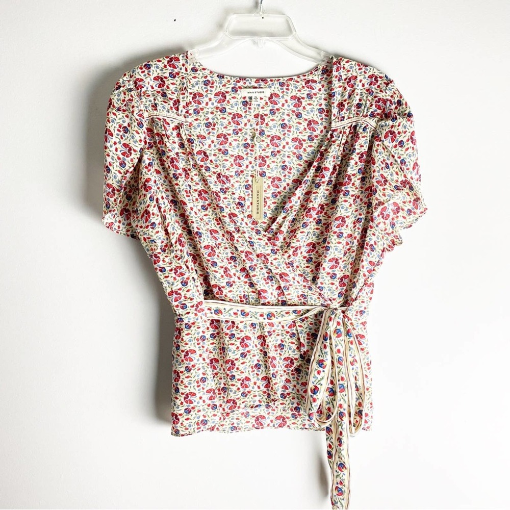 Max Studio Faux Wrap Floral Top Blouse XL